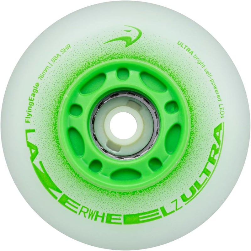 LazerWheelz Ultra - Light Up Inline Skate Wheels Indoor/Outdoor, 76mm 8 Pack of Green 88A Hardness LED Lights for Roller Skate Wheels Replacement, Adult Inline Accessories